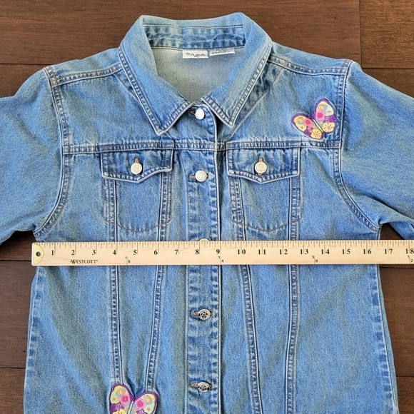 Ponytails Girls Button-Up Denim Jacket Butterfly Rainbow Embroidered Size 14/16 - Picture 7 of 9